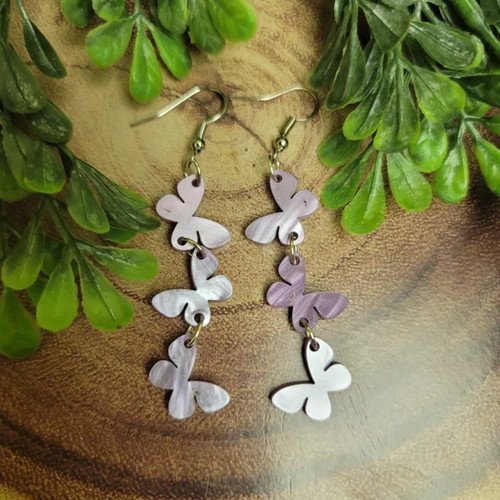 Butterfly Trio - Purple Marble | Dangle Earrings