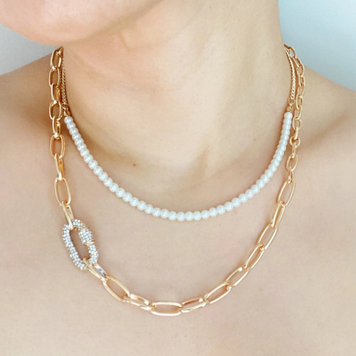 Classic Duo Layered Pearl Necklace 