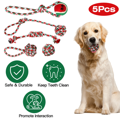 5Pcs Christmas Dog Rope Chew Toys Dog Interactive Toys Set