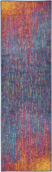 10' Blue And Pink Abstract Power Loom Runner Rug