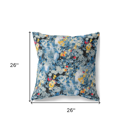 26" Blue Yellow Springtime Indoor Outdoor Throw Pillow