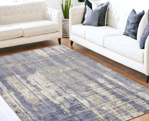 8' X 11' Blue and Gray Abstract Hand Loomed Area Rug