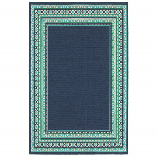 5' X 8' Blue and Green Indoor Outdoor Area Rug