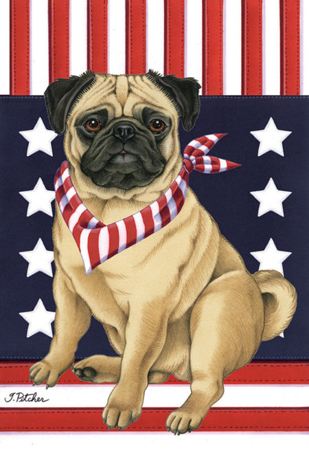 Pug  Fawn- Tomoyo Pitcher Patriot Garden Flag 
