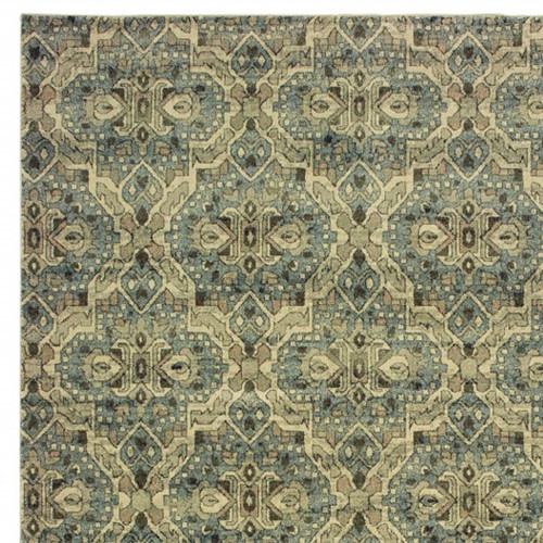 8' X 11' Ivory And Blue Geometric Area Rug