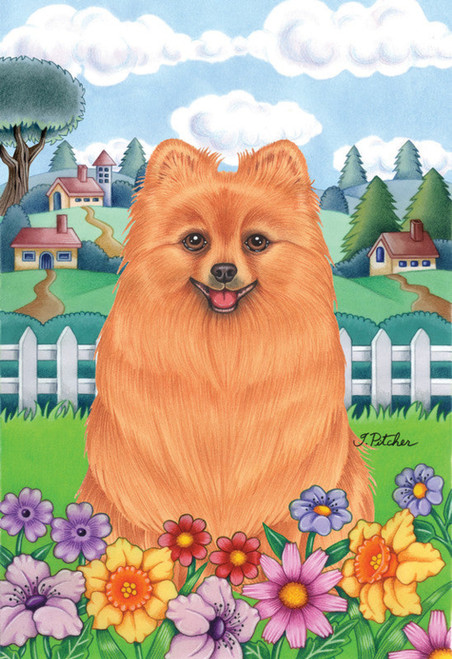 Pomeranian - Tomoyo Pitcher Spring Garden Flag 