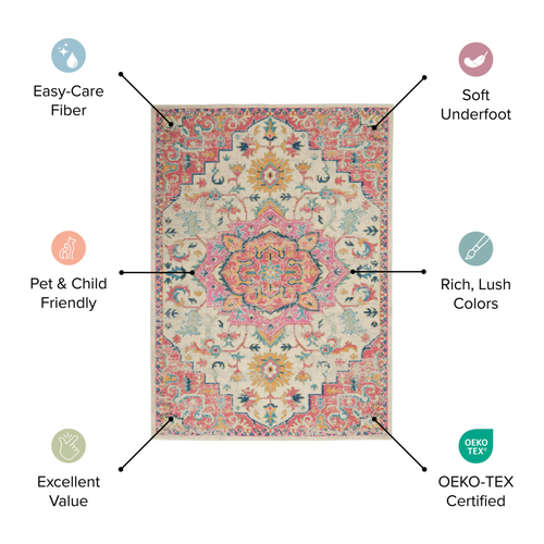 5' Navy Blue Round Floral Power Loom Area Rug