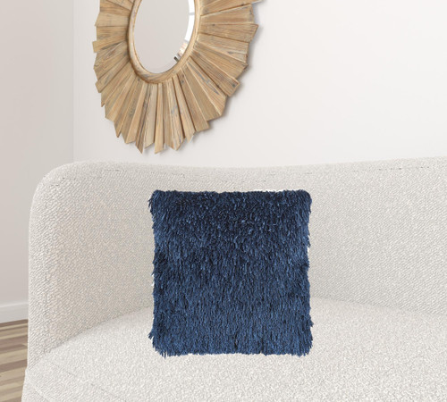 Square Navy Shag Throw Pillow