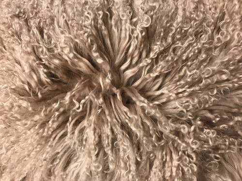 20" Beige Genuine Tibetan Lamb Fur Pillow With Microsuede Backing