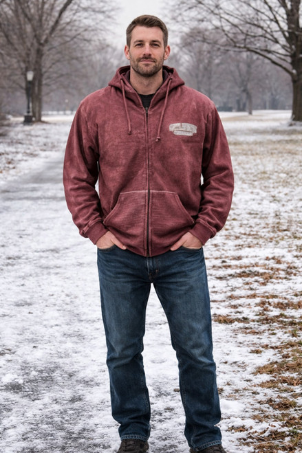 Acid Wash Full Zipper Jacard Hoodie With Front Pocket