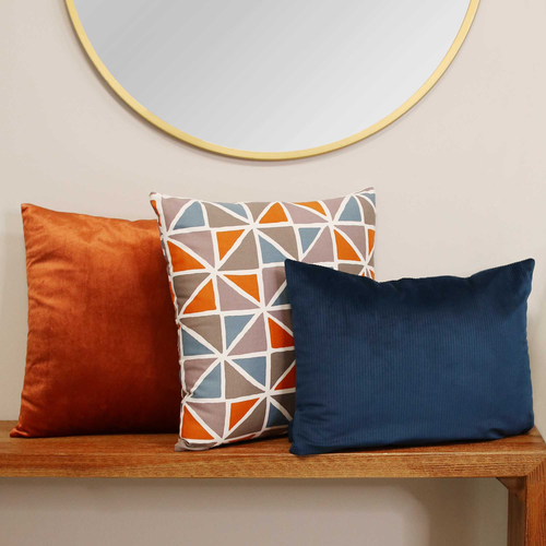 18" Blue and Orange Geometric Throw Pillow
