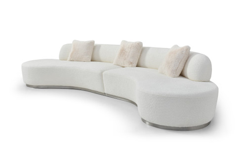 150" White Cotton Blend Curved Sofa With Toss Pillows