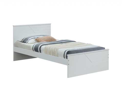 White Carved Geometric Solid Wood Twin Bed Frame
