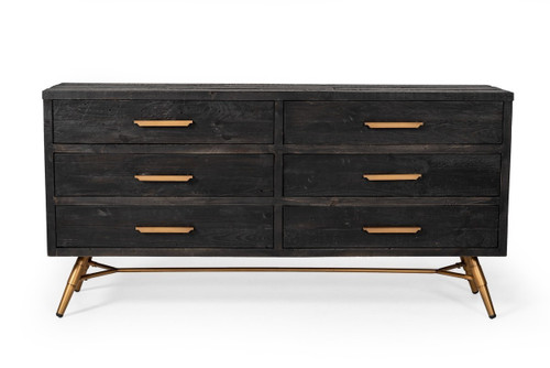 63" Dark Brown Solid Wood Six Drawer Double Dresser
