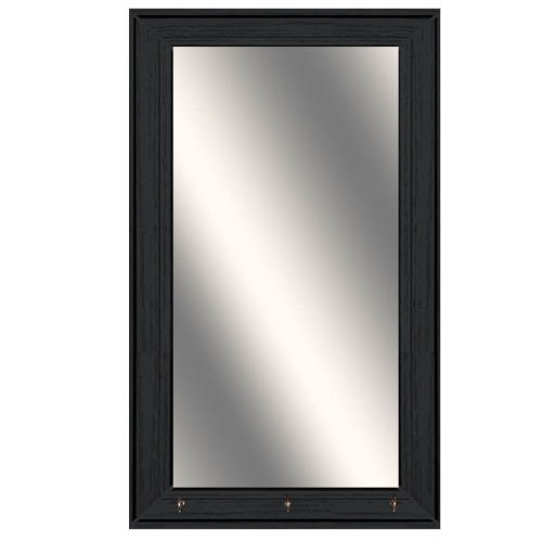 21" x 12" Black Wall Mounted Etched Wood Framed Mirror with Hooks