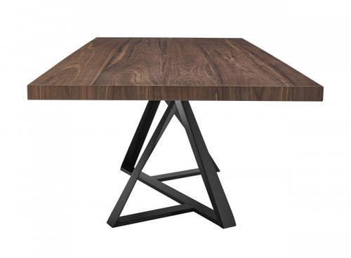 87" Brown and Black Wood and Iron Pedestal Base Dining Table