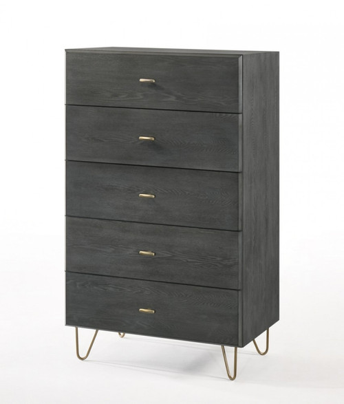 30" Gray Wood Five Drawer Dresser