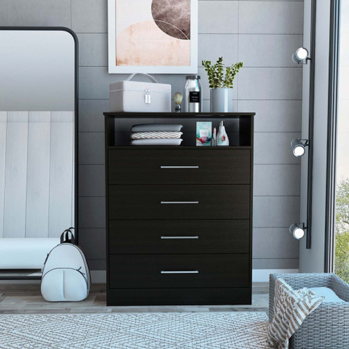 31" Black Wood Four Drawer Dresser