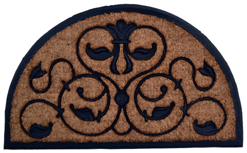 18" X 30" Beige and Black Rubber and Coir Outdoor Semi Circle Door Mat