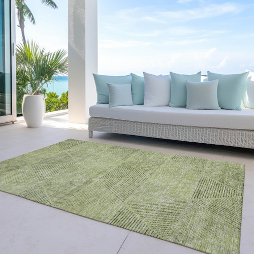 10' X 14' Artichoke Green And Fern Green Geometric Washable Indoor Outdoor Area Rug