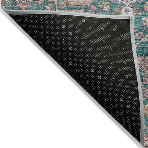 3' X 5' Emerald Teal Blue And Beige Oriental Washable Indoor Outdoor Area Rug