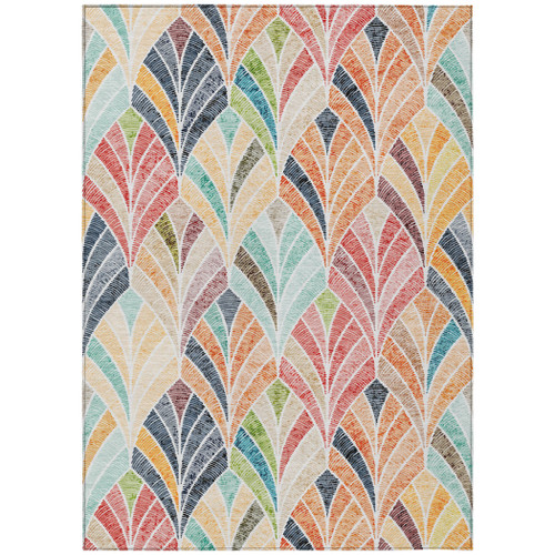 9' X 12' Orange Copper And Gold Geometric Washable Indoor Outdoor Area Rug