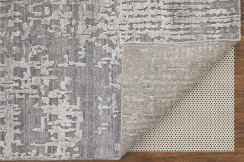 3' X 5' Gray and Silver Abstract Hand Woven Worn Faded Area Rug