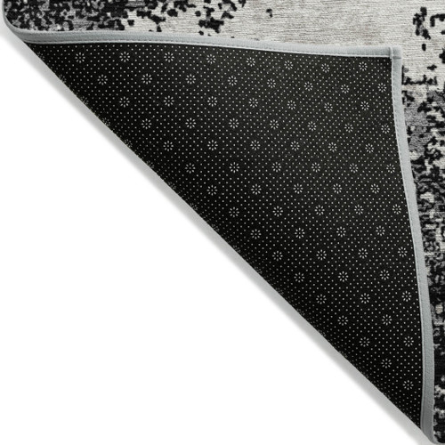 10' X 14' Black Gray And Ivory Abstract Washable Indoor Outdoor Area Rug