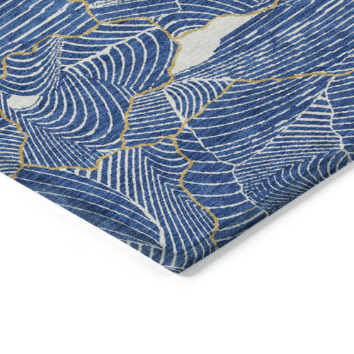 10' X 14' Blue Ivory And Gold Abstract Washable Indoor Outdoor Area Rug