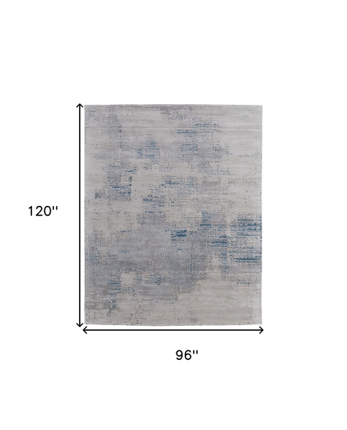 8' X 10' Gray Taupe and Blue Abstract Hand Tufted Area Rug