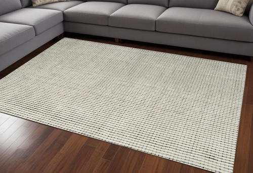 8' X 11' Beige and Black Checkered Power Loom Distressed Area Rug