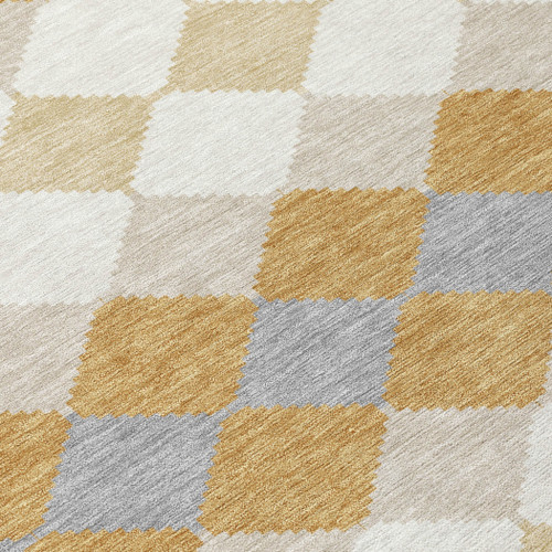10' X 14' Gold Copper And Ivory Geometric Washable Indoor Outdoor Area Rug