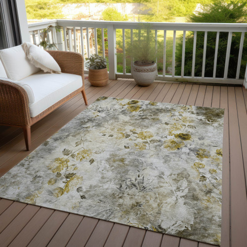 10' X 14' Taupe Ivory And Tan Floral Washable Indoor Outdoor Area Rug
