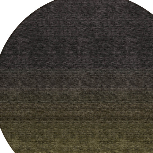 8' Olive Green And Charcoal Round Abstract Washable Indoor Outdoor Area Rug