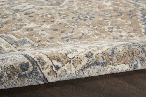 10' Beige and Gray Square Medallion Power Loom Distressed Area Rug