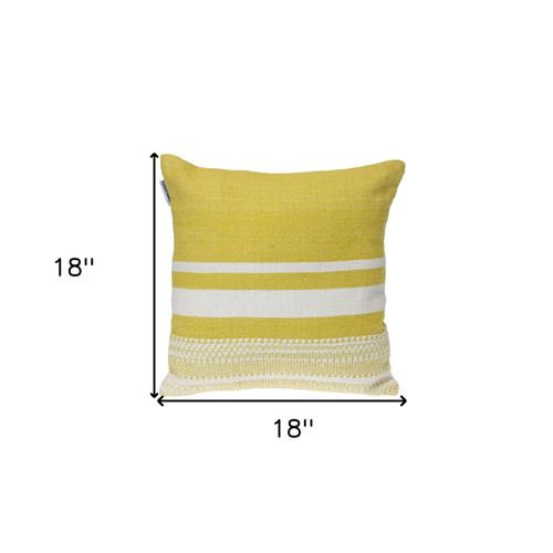 18" Yellow and White Cotton Throw Pillow