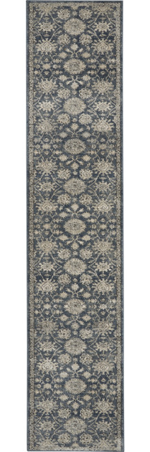 10' Beige And Blue Floral Medallion Runner Rug