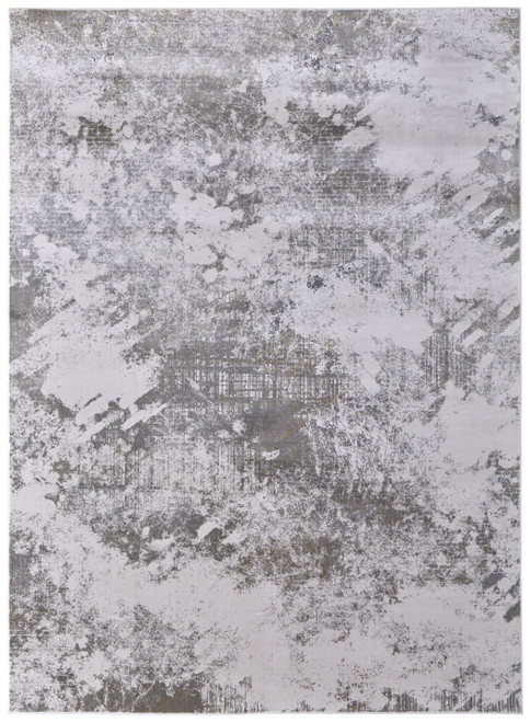 7' X 10' Gray and Silver Abstract Power Loom Worn Faded Area Rug