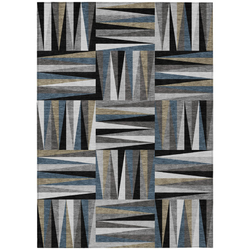 10' X 14' Black Gray And Ivory Geometric Washable Indoor Outdoor Area Rug