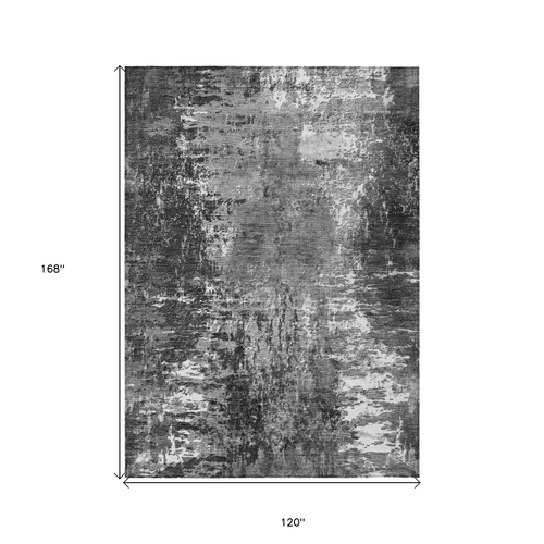 10' X 14' Gray Charcoal And Silver Abstract Washable Indoor Outdoor Area Rug