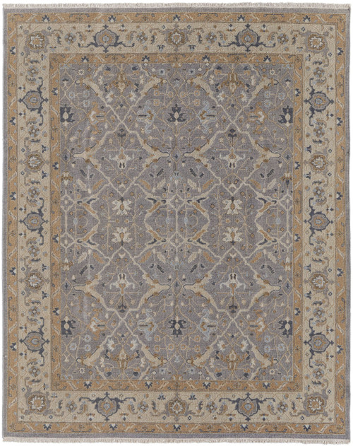 8' X 10' Tan and Gray Wool Oriental Hand Knotted Area Rug With Fringe