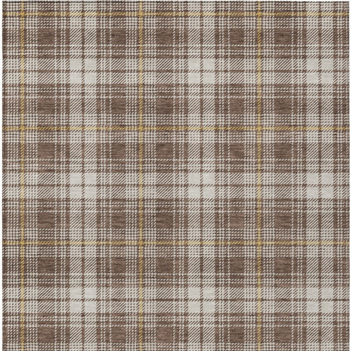 9' X 12' Brown Beige And Gold Plaid Washable Indoor Outdoor Area Rug