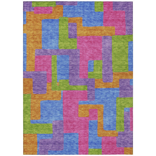 9' X 12' Purple Pink And Blue Abstract Washable Indoor Outdoor Area Rug