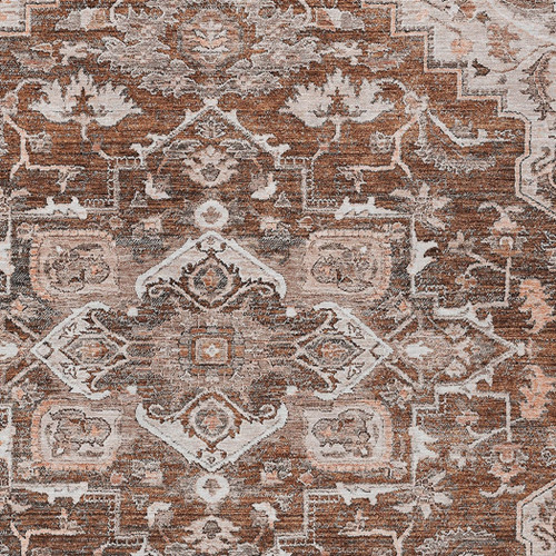 5' X 8' Terra Cotta Brown And Copper Oriental Washable Indoor Outdoor Area Rug