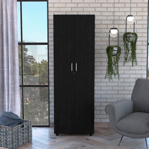 71" Black Wood Two Door Combo Dresser
