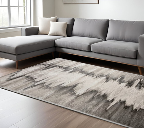 7' X 10' Gray Ivory and Taupe Abstract Power Loom Area Rug