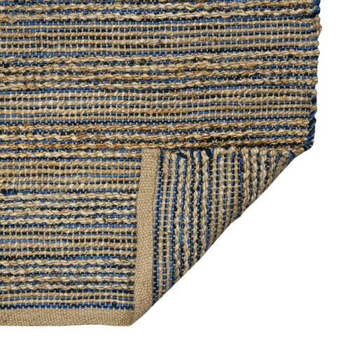 3' X 5' Blue And Beige Jute Striped Flatweave Handmade Area Rug