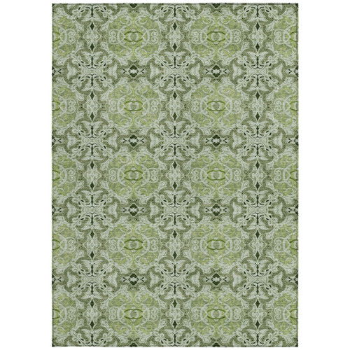 3' X 5' Artichoke Green And Fern Green Medallion Washable Indoor Outdoor Area Rug