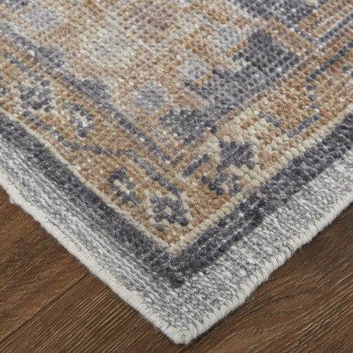 5' X 8' Blue Gray and Tan Oriental Hand Knotted Worn Faded Area Rug