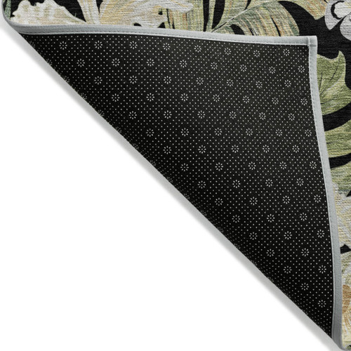 8' X 10' Black Beige And Fern Green Botanical Leaves Washable Indoor Outdoor Area Rug